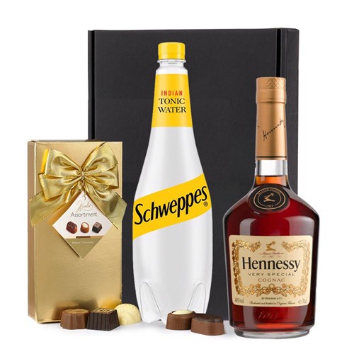 Hennessy VS 3star Cognac with Schweppes Tonic & Chocolates Gift Box | Spirit Mixer Set